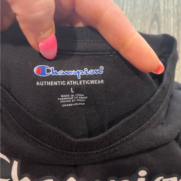 Champion Tee Shirt Long Sleeves Logo Graphic Print Crew Neck Pullover Black L - Picture 3 of 5